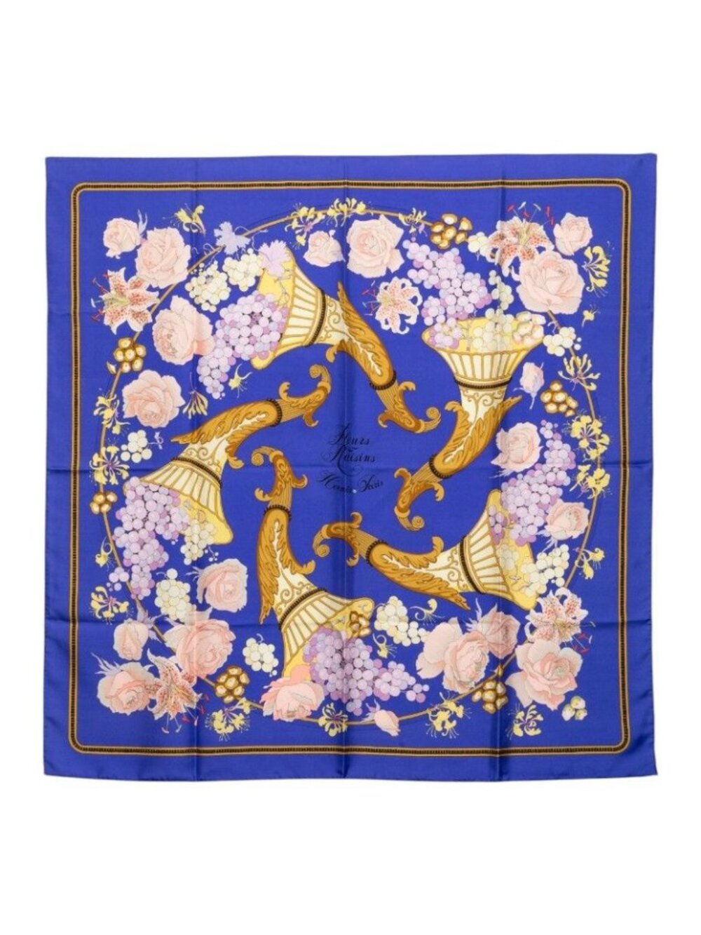 Hermes Carre 90 Fleurs Et Raisins Grape Flower Scarf Purple Multicolor Silk